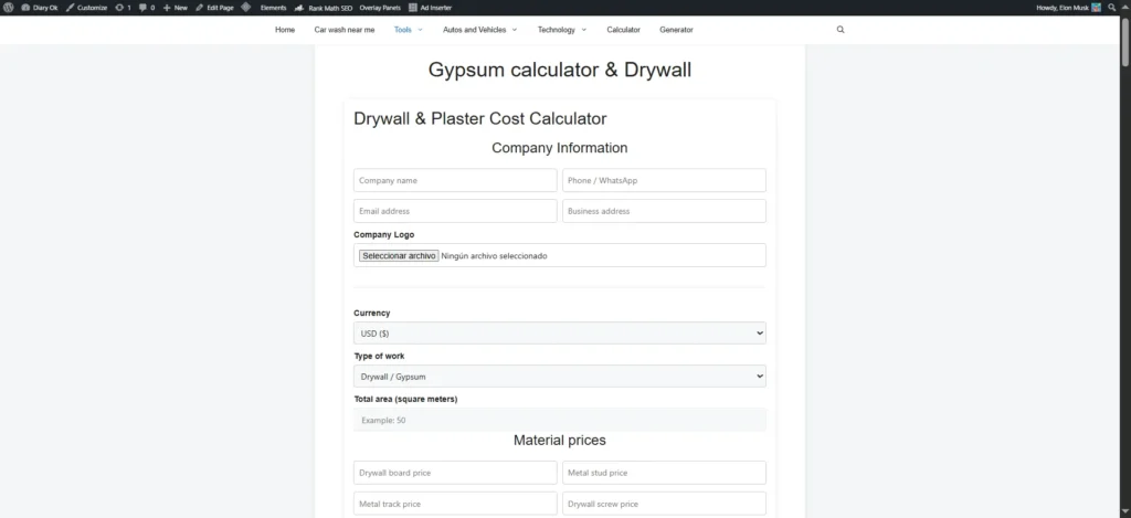 Gypsum calculator