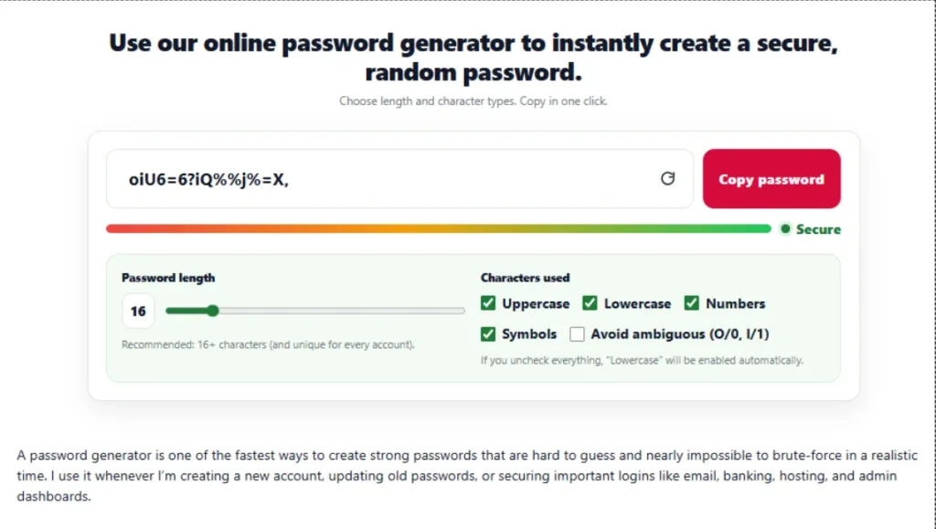 Password generator tools
